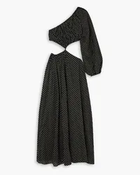 Matteau Asymmetric cutout polka-dot cotton and silk-blend maxi dress - Black Black