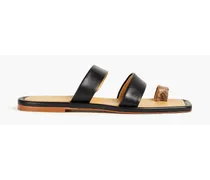 Smooth and snake-effect leather sandals - Black