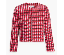 Cropped houndstooth cotton-blend tweed jacket - Red