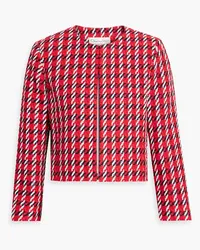 Oscar de la Renta Cropped houndstooth cotton-blend tweed jacket - Red Red