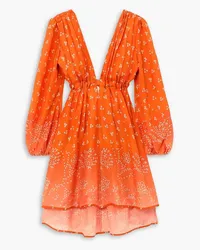 Hannah Alicia open-back gathered printed silk-habotai mini dress - Orange Orange