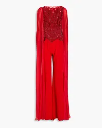 Zuhair Murad Embellished draped tulle-paneled crepe jumpsuit - Red Red