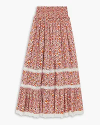 Loretta Caponi Clotilde lace-trimmed floral-print crepe de chine maxi skirt - Orange Orange