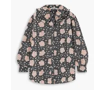 Apollo faux pearl-embellished floral-print cotton-poplin blouse - Black