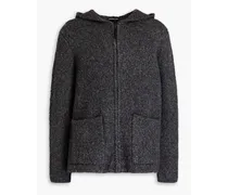 Ribbed bouclé-knit zip-up hoodie - Gray