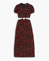 STAUD Calypso cutout floral-print crepe midi dress - Black Black