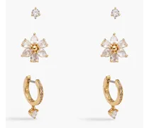 Set of three gold-tone crystal earrings - Metallic