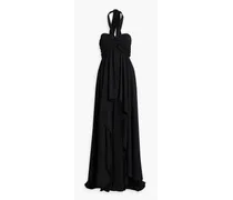Natasha cutout ruched georgette halterneck maxi dress - Black