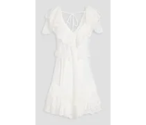 Cotton crochet-lace and crepon mini dress - White