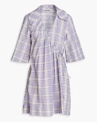 Ganni Checked cotton-blend seersucker mini wrap dress - Purple Purple