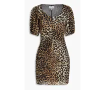 Ruched leopard-print stretch-mesh mini dress - Animal print