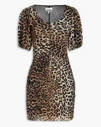 Ganni Ruched leopard-print stretch-mesh mini dress - Animal print Animal