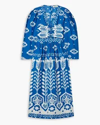 Sea Sonia lace-up printed cotton-poplin midi dress - Blue Blue