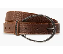 Burnished lizard-effect leather belt - Brown