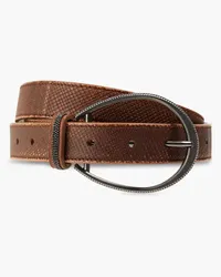 Brunello Cucinelli Burnished lizard-effect leather belt - Brown Brown