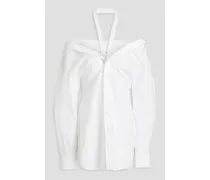 Cutout cotton-poplin mini shirt dress - White