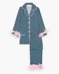 SLEEPER Party feather-trimmed printed twill pajama set - Blue Blue