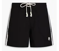 Mid-length striped twill swim shorts - Black