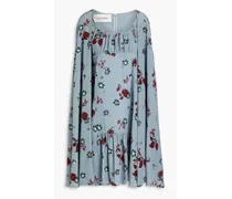 Cape-effect floral-print silk crepe de chine dress - Blue