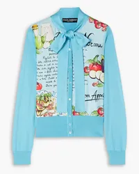 Dolce & Gabbana Pussy-bow twill-paneled silk cardigan - Blue Blue