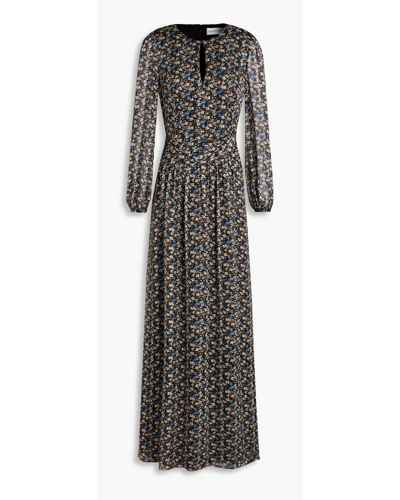 Gathered floral-print georgette maxi dress - Brown