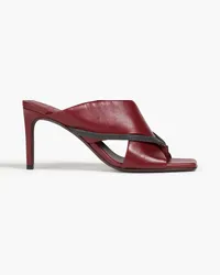 Brunello Cucinelli Bead-embellished glossed-leather mules - Burgundy Burgundy