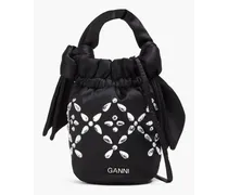 Crystal-embellished satin bucket bag - Black