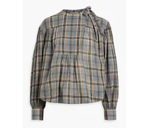 Clarke gathered checked cotton-voile blouse - Blue