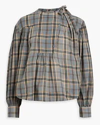 Ulla Johnson Clarke gathered checked cotton-voile blouse - Blue Blue