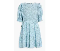 Ida smocked floral-print cotton-voile mini dress - Blue