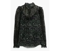 Sandy ruffled floral-print chiffon blouse - Black