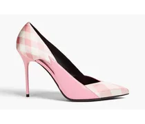 Cutout checked satin and leather pumps - Pink
