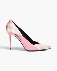 Balmain Cutout checked satin and leather pumps - Pink Pink