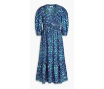 Floral-print silk-twill midi dress - Blue