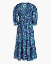 Sandro Floral-print silk-twill midi dress - Blue Blue