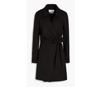 Olga ruched cotton-blend canvas mini wrap dress - Black