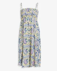 Antik Batik Hupa shirred printed voile midi dress - Yellow Yellow