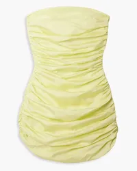 BONDI BORN Rushi strapless ruched silk-blend faille mini dress - Yellow Yellow