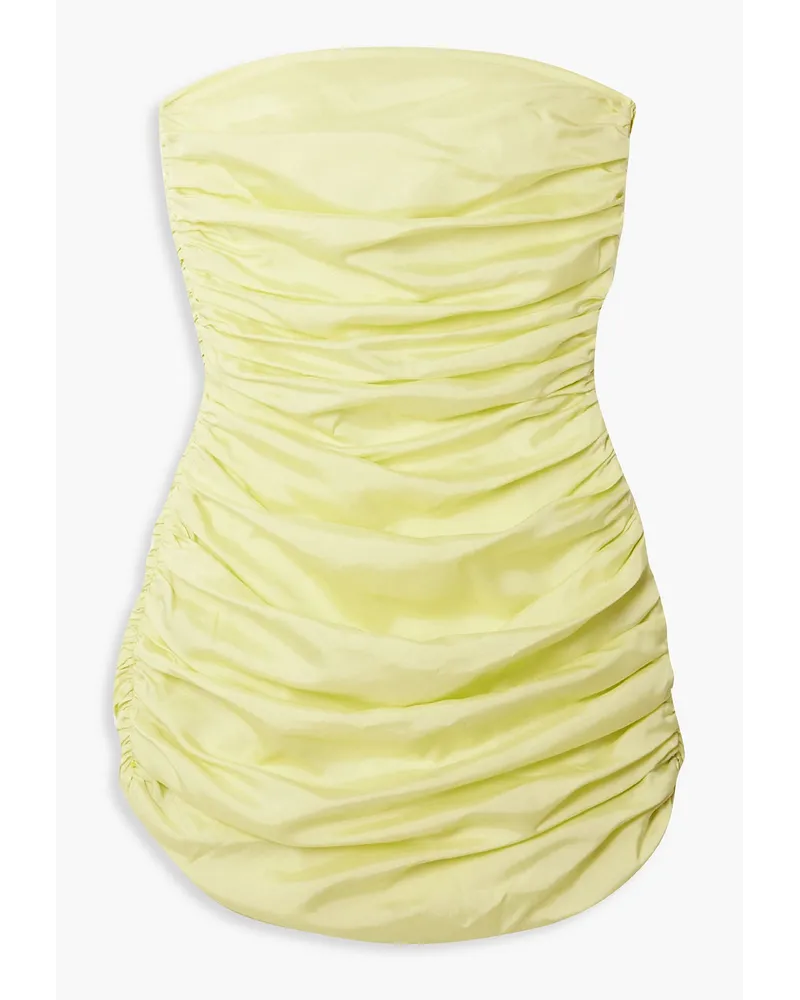 BONDI BORN Rushi strapless ruched silk-blend faille mini dress - Yellow Yellow