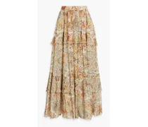 Ruffled paisley-print cotton and silk-blend voile maxi skirt - Green