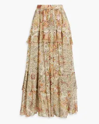 Etro Ruffled paisley-print cotton and silk-blend voile maxi skirt - Green Green