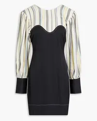 Ganni Striped satin-paneled woven mini dress - Black Black