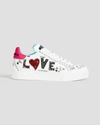 Dolce & Gabbana Bead-embellished printed leather sneakers - White White