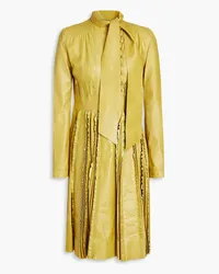 Valentino Garavani Pussy-bow ruffled leather dress - Yellow Yellow