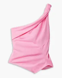 Commission One-shoulder cutout draped piqué top - Pink Pink