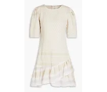 Olivia ruffled cotton-jacquard mini dress - Neutral
