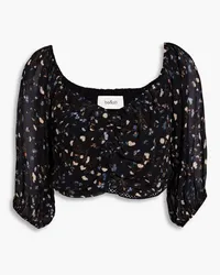 ba&sh Off-the-shoulder cropped floral-print crepon top - Black Black