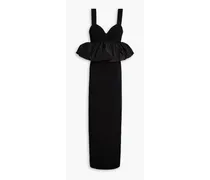 Ruffled satin and knitted gown - Black
