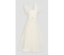 Crystal-embellished ruffled tulle midi dress - White