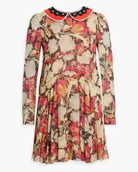 RED Valentino Studded floral-print silk-blend chiffon mini dress - Brown Brown